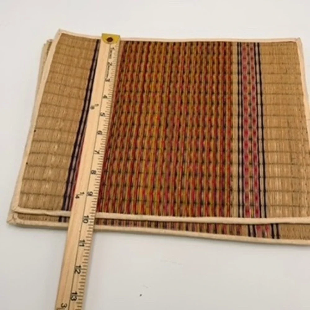 Unbranded Woven Straw Placemats Set‎ of 4 Tan Red Striped Boho Good Condition